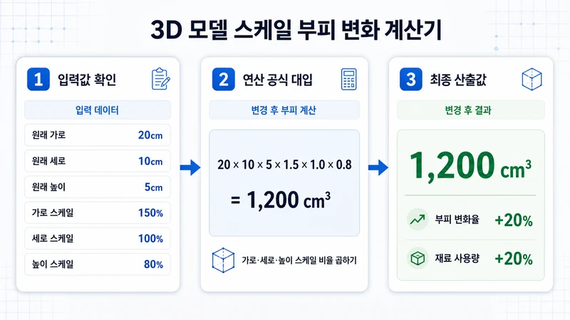 3D 모델 스케일 부피 변화 계산기 계산 방법 및 공식