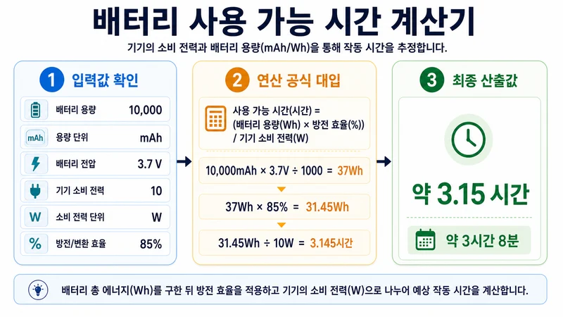 배터리 사용 가능 시간 계산기 계산 방법 및 공식