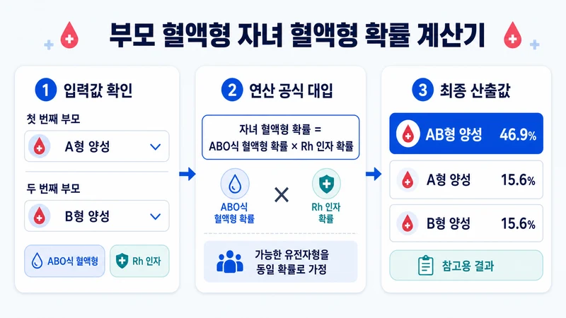 부모 혈액형 자녀 혈액형 확률 계산기 계산 방법 및 공식