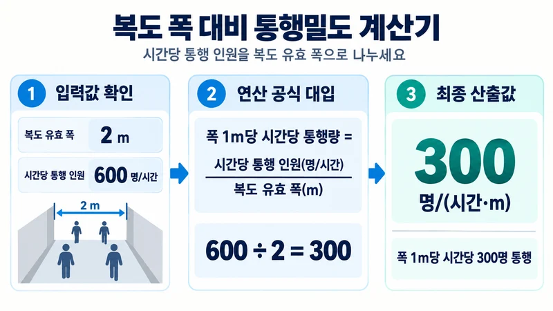 복도 폭 대비 통행밀도 계산기 계산 방법 및 공식