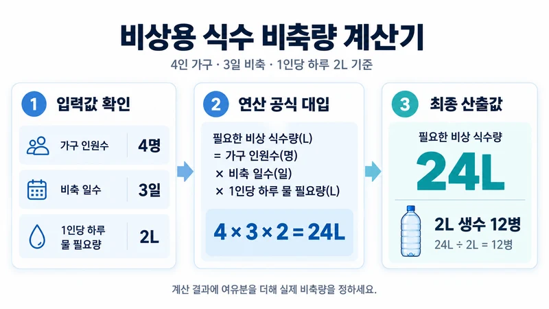 비상용 식수 비축량 계산기 계산 방법 및 공식