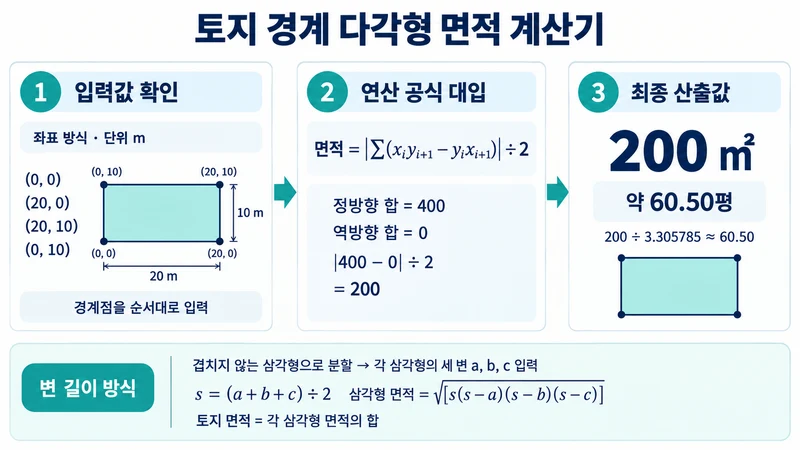 토지 경계 다각형 면적 계산기 계산 방법 및 공식