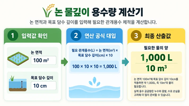 논 물깊이 용수량 계산기 계산 방법 및 공식