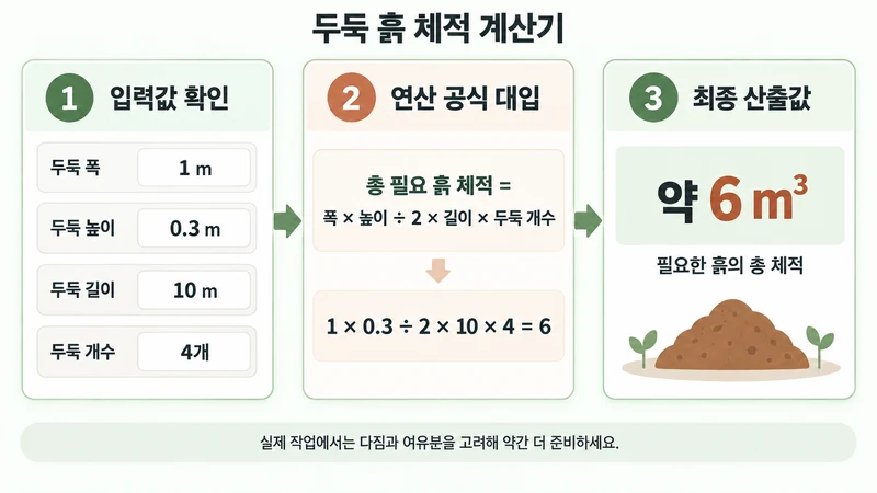 두둑 흙 체적 계산기 계산 방법 및 공식