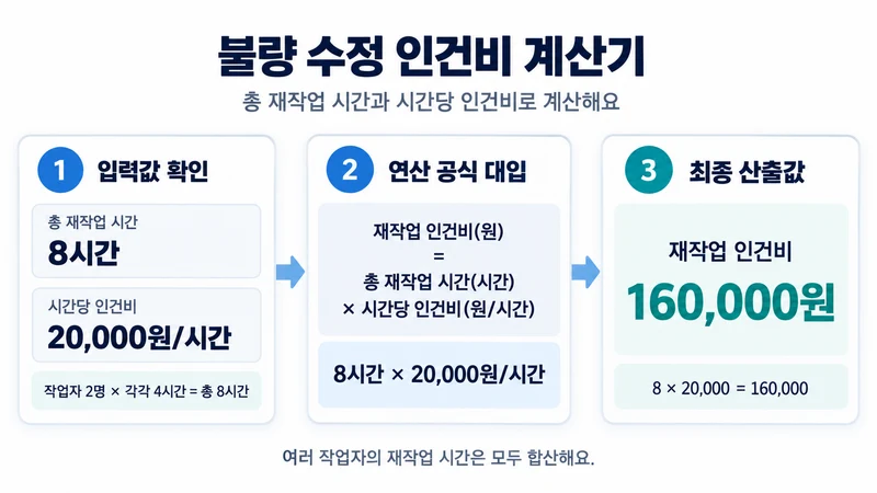 불량 수정 인건비 계산기 계산 방법 및 공식