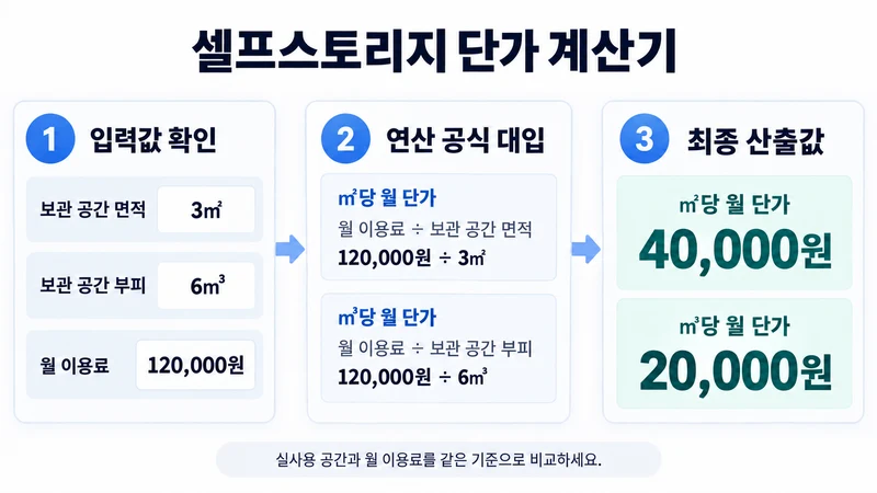 셀프스토리지 단가 계산기 계산 방법 및 공식